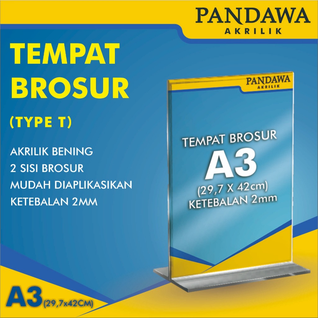 

TEMPAT BROSUR A3 TEBAL 2MM PORTRAIT 2 SISI / TENT HOLDER / TENT AKRILIK STAND