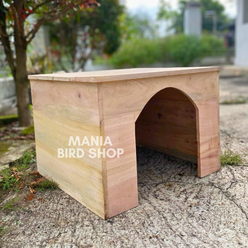 Rumah kucing kelinci kayu atap datar kandang kucing mainan hewan