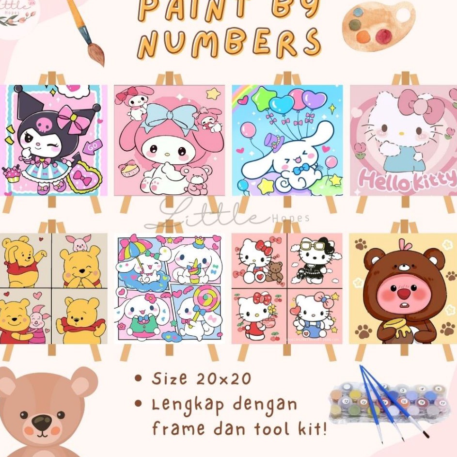 

Penjualan Terlaris PAINT BY NUMBER Kanvas ukuran 2x2 CM Aestheti Canvas Painting Kit dengan Frame Lukis Mudah Kreatif Sanrio Lucu Aktivitas Anak Kuromi Pooh Hello Kitty DIY COD viral kado ulang tahun