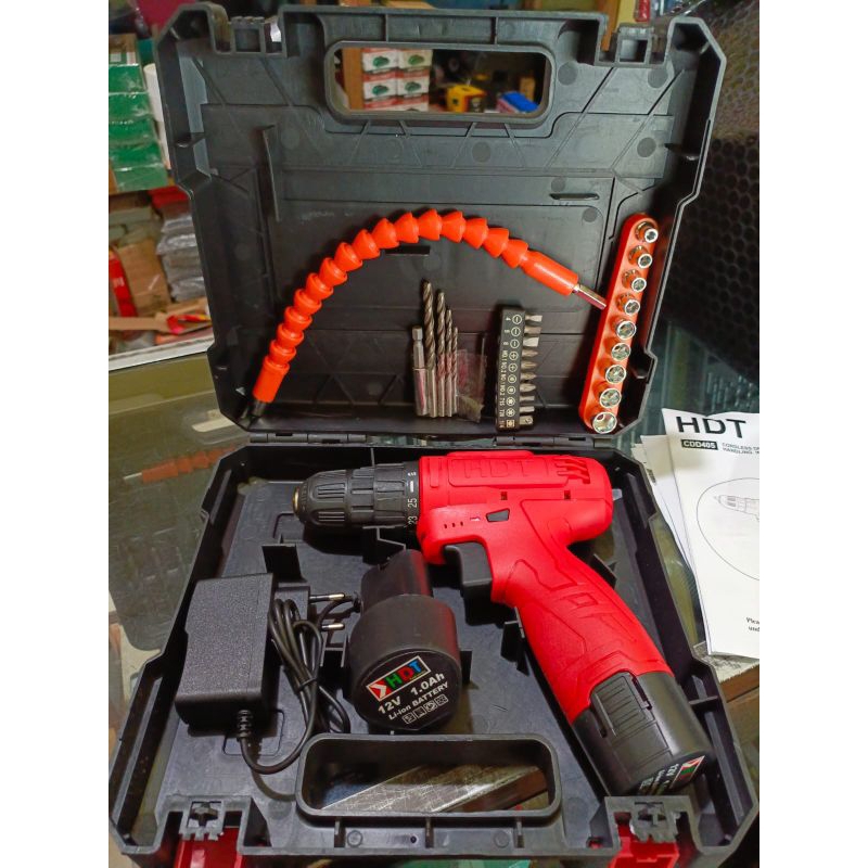 Bor Cas 12V HDT 10mm - bor cordless 12volt 2 baterai 10mm - HDT CDD 405