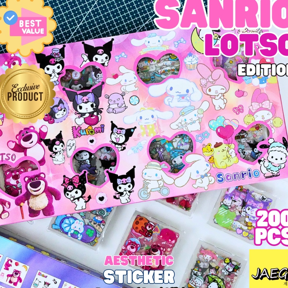 

Penjualan Terbaru JAEGi Premium Big Sanrio x Lotso Sticker Box isi 2 Pcs Aesthetic Waterproof Sticker