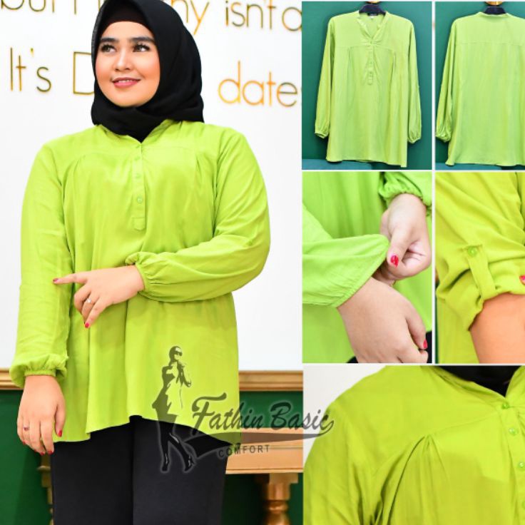 Pasti Trending  Blus Polos Ijo Muda  Blouse Polos Rayon  Lime Lime green  ijo stabilo  Baju Adem  Fa