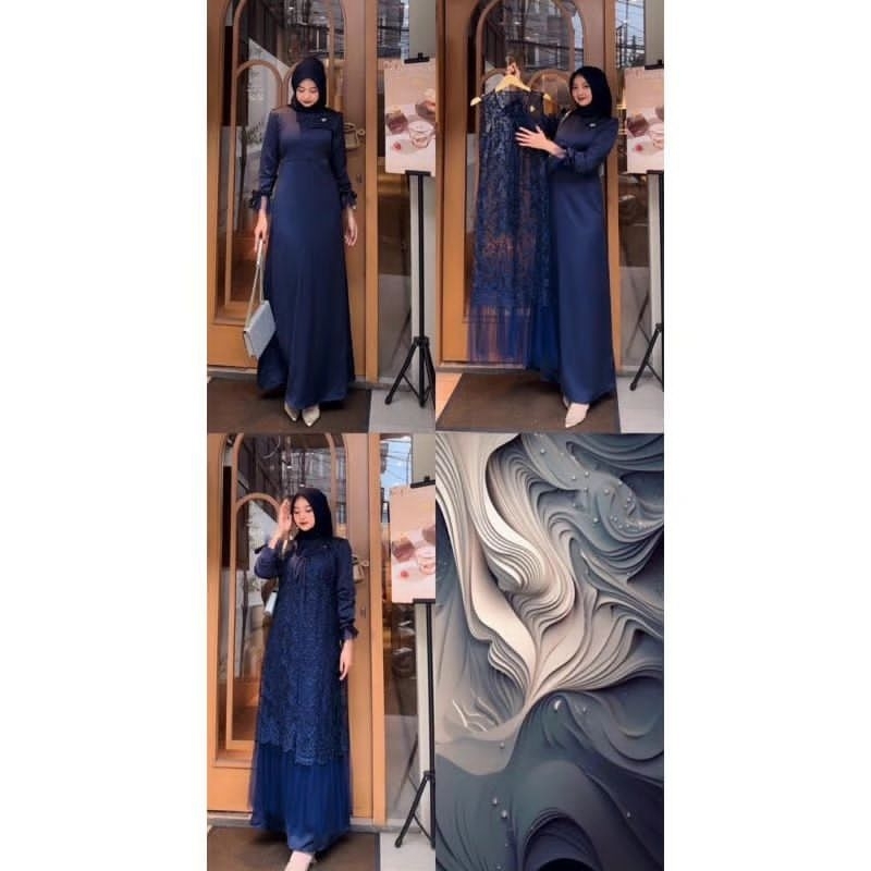 Aleena Set Dres Baju Gamis Cantik  Inner Outer Terpisah Bisa Lepas Pasang Bahan Maxmara Mix Brukat T