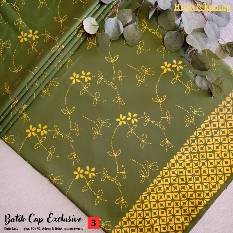 KAIN BATIK CAP PEKALONGAN GARUTAN BATIK CAP HIJAU KUNING
