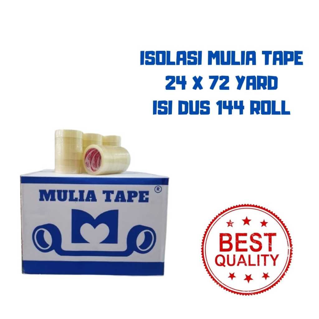 

Isolasi mulia tape ukuran 24mm x 72 yard kemasan 1 Dus