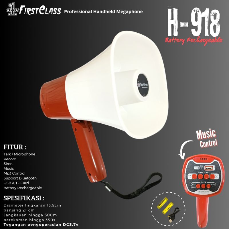 Professional Megaphone Handle Firstclass H 918 | Megaphone Baterai Charge H 918