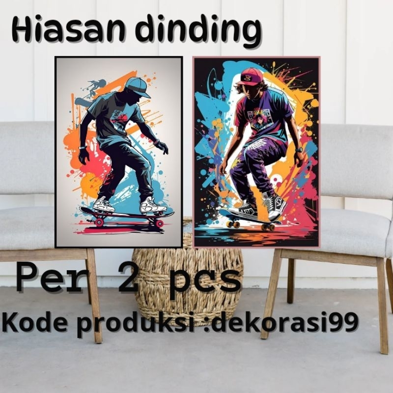 hiasan dinding grafiti, 2 panel, ukuran 15x30 cm, dekorasi hiasan dinding grafiti (dek99)