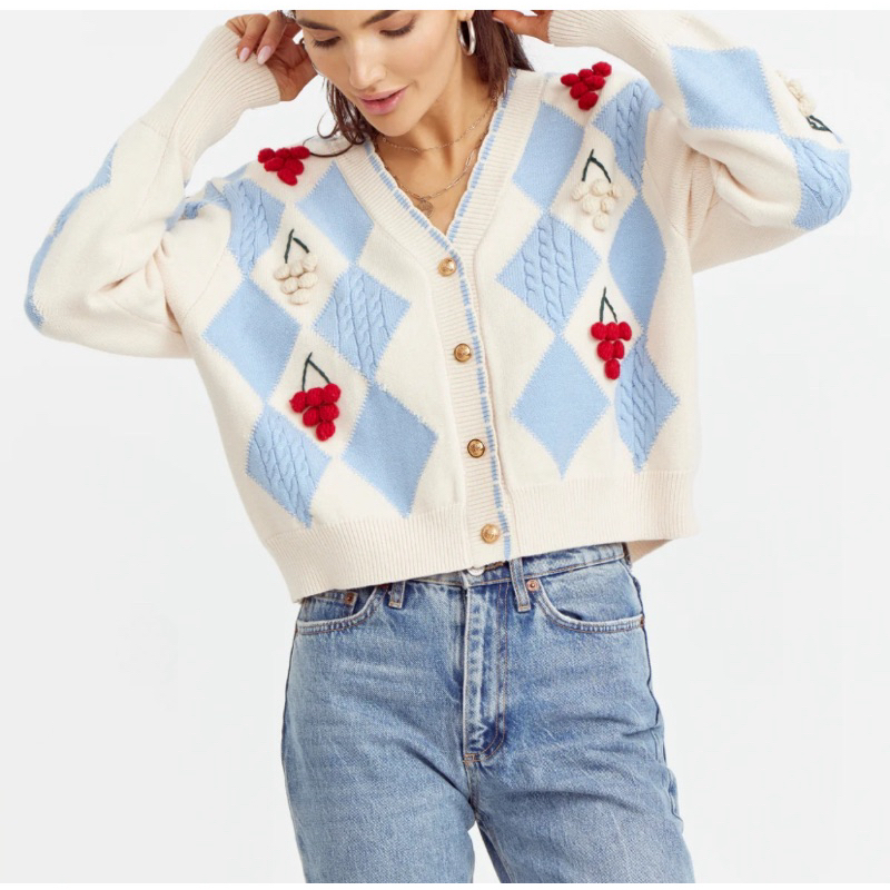 cardigan rajut crop ceri - crop knit cardigan - cardigan ketupat argyle