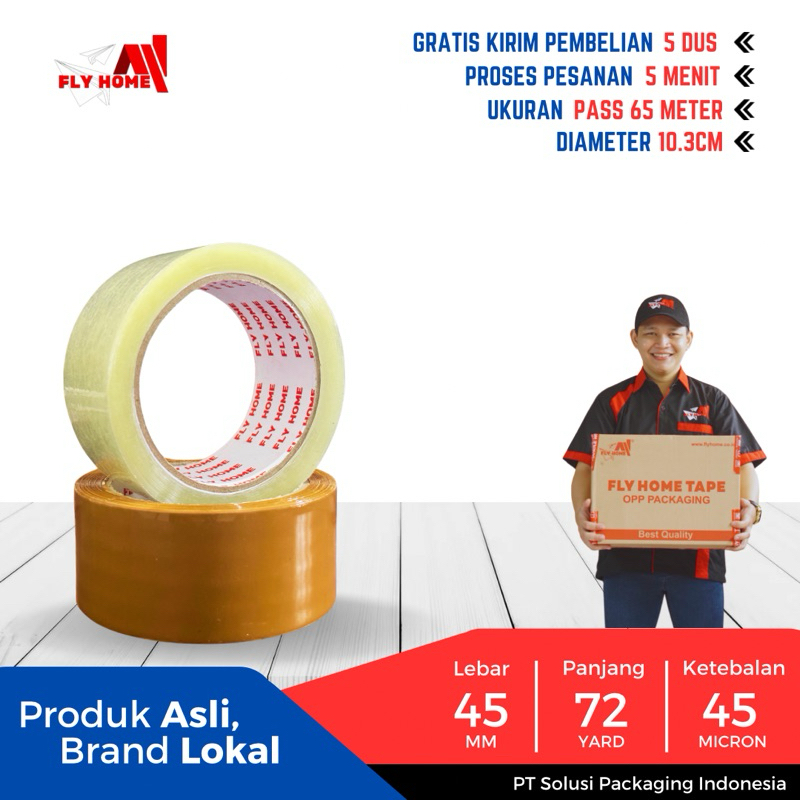 

FLYHOME Lakban bening coklat 72yard 65METER 45x72yard 2inchi ASLI