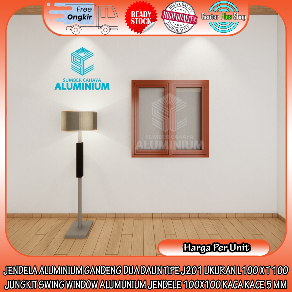 [KARGO] JENDELA JENDELE ALUMINIUM GANDENG DUA DAUN TIPE J201 UKURAN L100 X T 100 CM JUNGKIT SWING WI