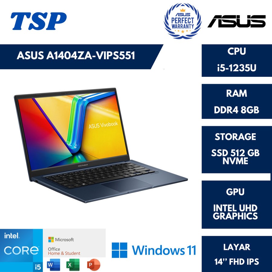 ASUS Vivobook 14 A1404ZA-VIPS551 intel i5 1235U RAM 8GB SSD 512GB 14''