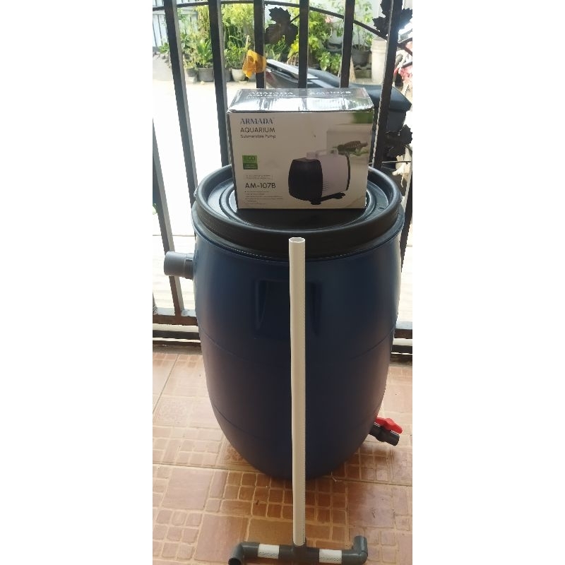 tong filter kolam ikan koi nila lele lobster ukuran 60L plus mesin