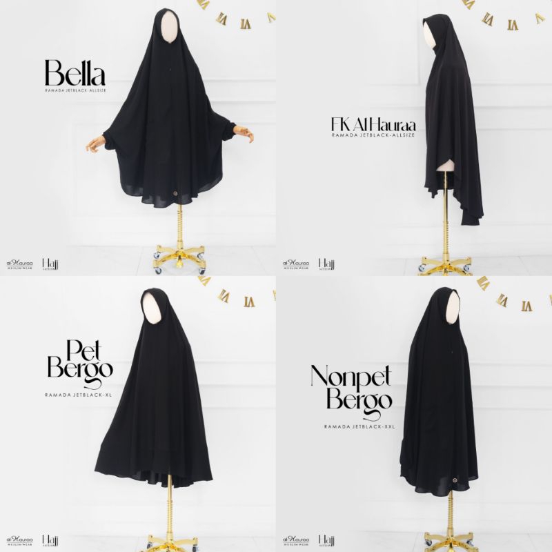 Bergo Khimar Hitam Jetblack BELLA, FRENCH KHIMAR / FK, BASIC By AL-HAURAA
