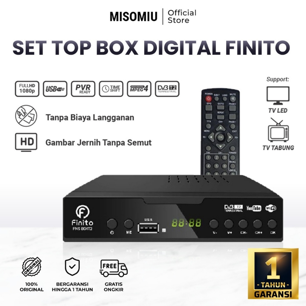 Set Top Box Finito DVB T2 TV Siaran Digital Receiver STB BISA Youtube