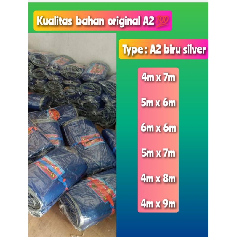 terpal plastik A2 ukuran 4x7/5x6/6x6/5x7/4x8/4x9/ warna biru silver