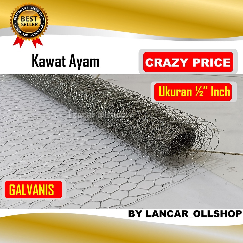 KODE M25T Kawat Ayam Roll Rollan  Chiken WIRE MESH GALVANIZED Panjang 7 M Untuk Kndang Ternak Harga 