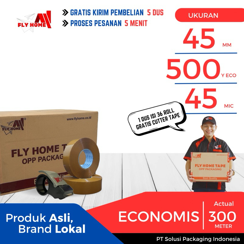 

FLYHOME Lakban coklat 500yard 1 dus 45mm x 500yard 30 roll lakban jumbo 500 yard ECO Cargo