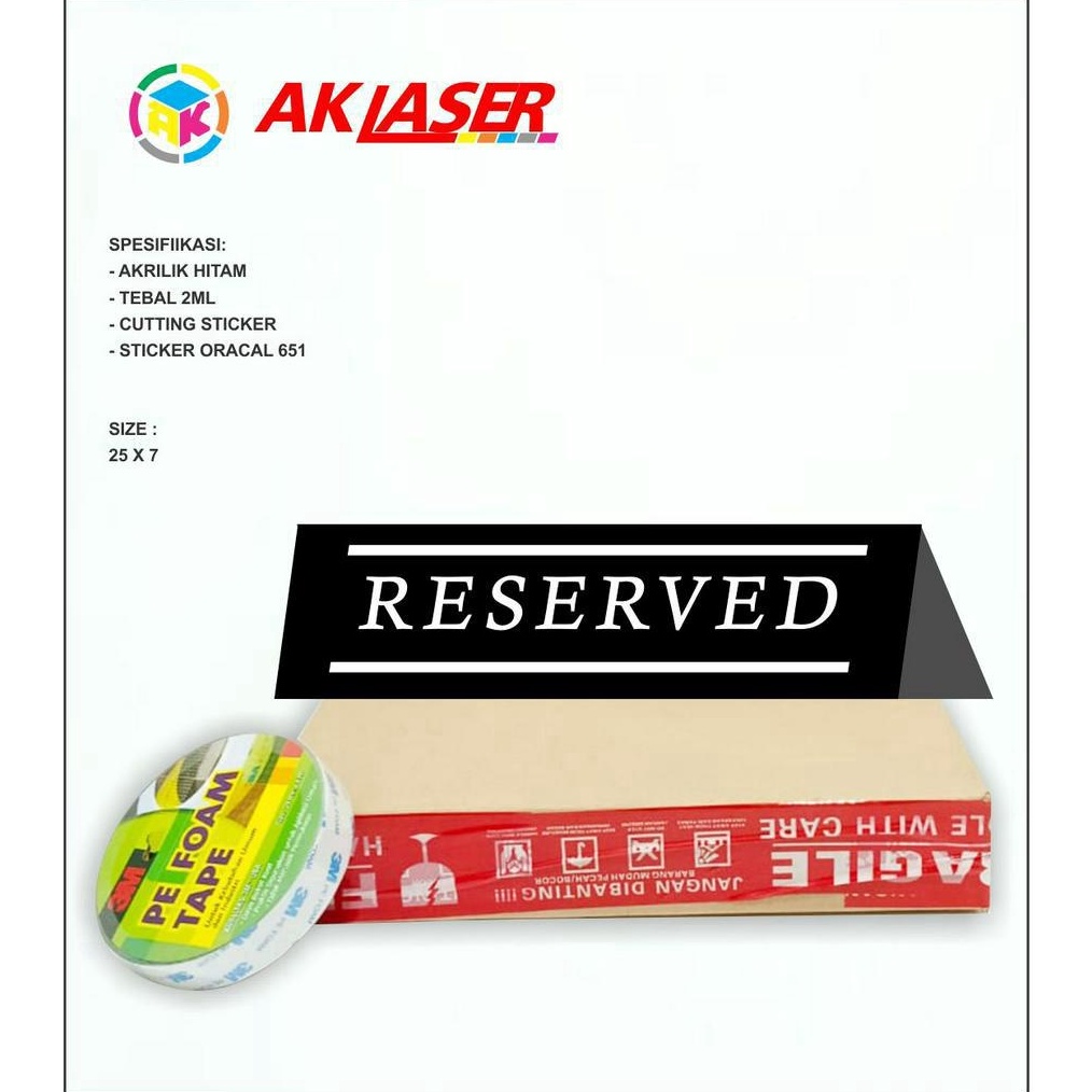

ART E8R Akrilik Sign Displey Meja RESERVED Acrylic Sigange Sticker Signboard