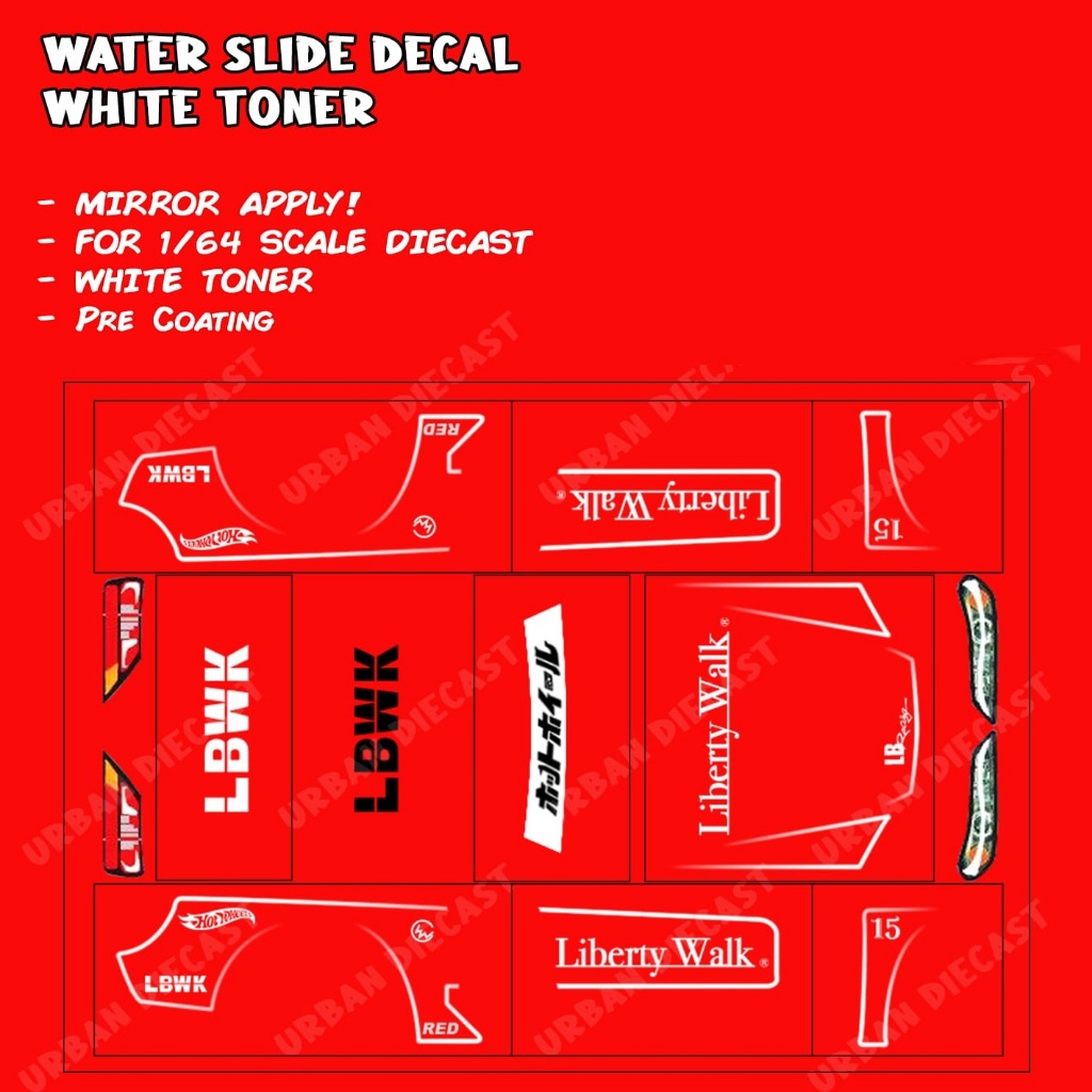 Decal WHITE TONER UR179 LBWK SILVIA S15 Universal DIECAST 1/64
