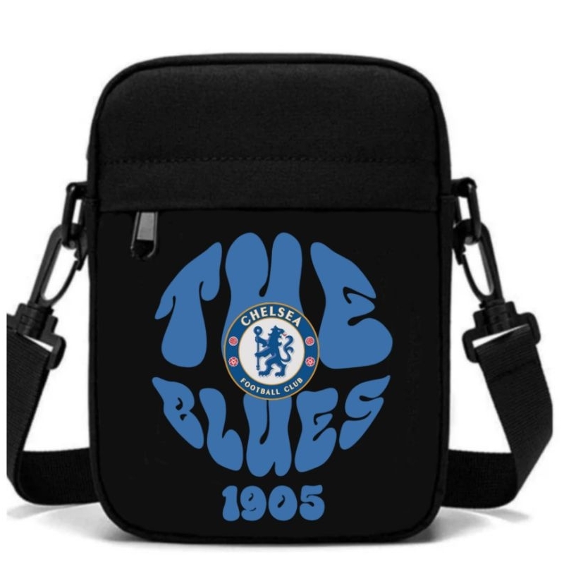 Tas Selempang Hitam Motif Chelsea Club Bola Bahan 100% Kanvas Cordura / Tas Selempang Pria Mini Moti