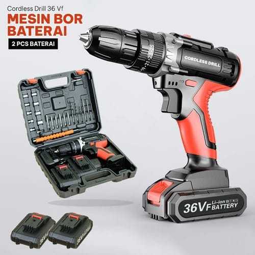 Bor Baterai 36V 1 Baterai - Bor Cordless 36V - Cordless Drill 36v -Jld