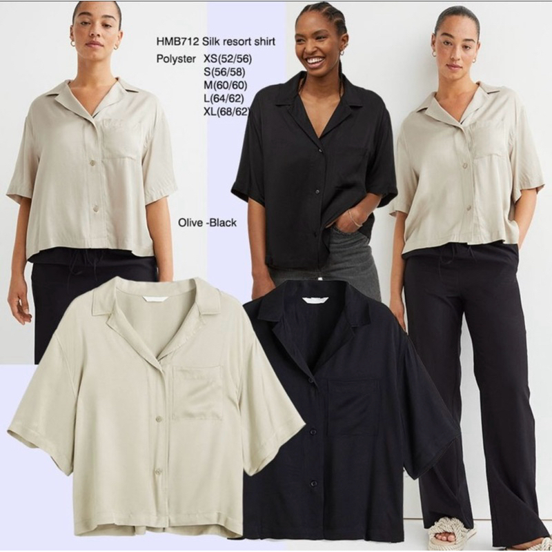 Kemeja Wanita Kerah Turun Bahan Satin / Silk (Silk Resort Shirt) brand H&M Original