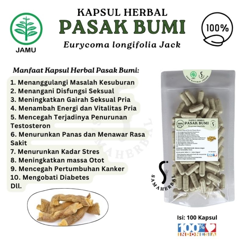 ISI 100 KAPSUL HERBAL PASAK-BUMI Asli - SAMAHERBAL