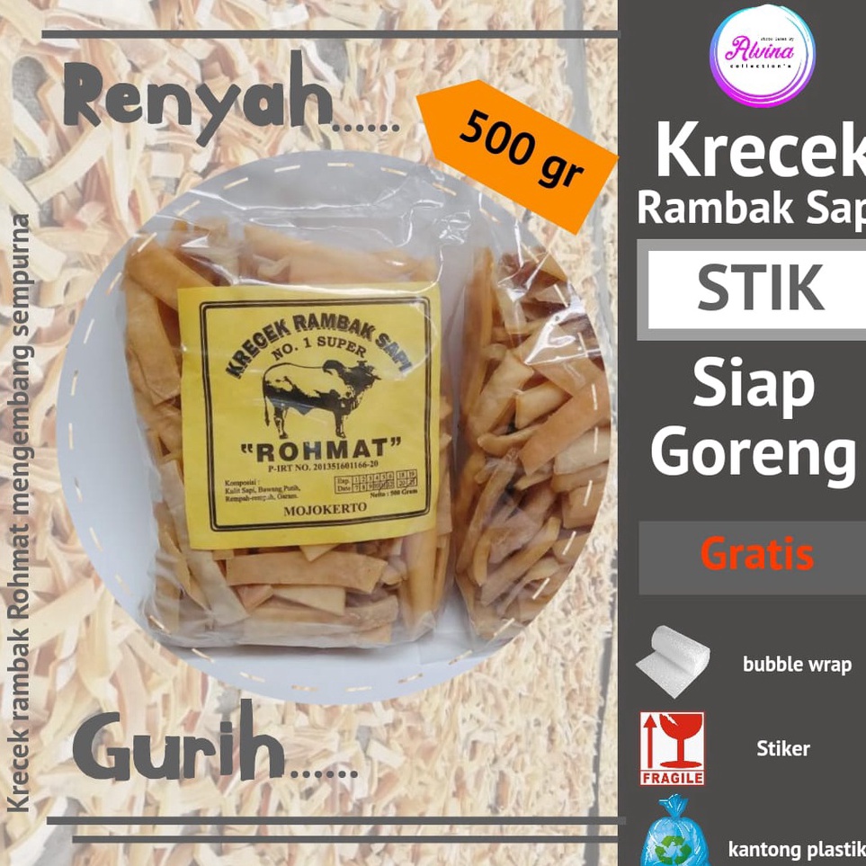 

Belanja Nyaman Krecek Rambak Sapi Rohmat STIK DAN DADU Siap Goreng GURIH DAN NIKMAT