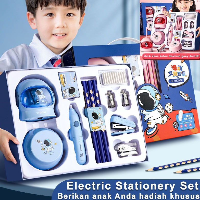 

KODE H8U5 Electric Stationery Set Set Alat Tulis Elektrik Rautan Penghapus Vacuum Pensil 11 in 1Set Alat Tulis Elektrik