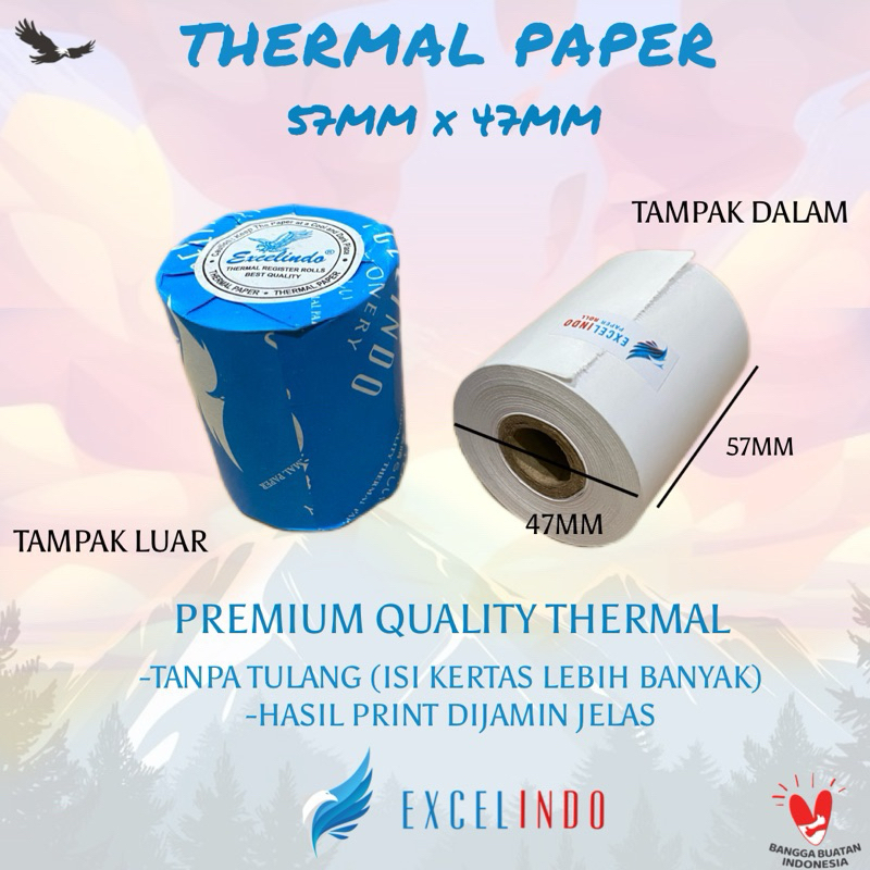KERTAS KASIR 57x50 STRUK KERTAS THERMAL TERMAL EDC BLUEPRINT  57MM X 47  58X47 58MM 58X40 / KERTAS S