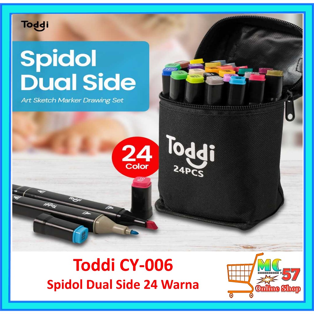 Toddi CY-006 Spidol Warna Permanen Spidol Warna Warni Spidol 1 Pack 24 Warna Pena Spidol Seni 24 War