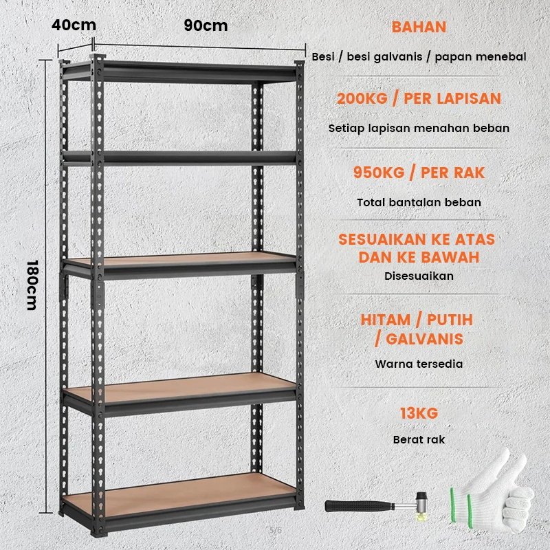Rak Besi 5 Susun /Rak Gudang / Rak Dapur / Rak Besi Serbaguna / Rak Aquarium 120x40x200cm
