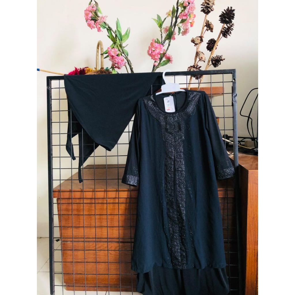 (FREE HIJAB INSTAN) GAMIS ABAYA ANAK WARNA HITAM POLOS BORDEL HITAM