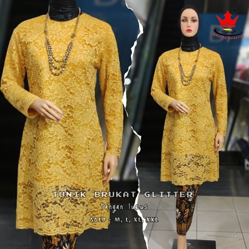 PROMO BISA COD ATASAN KEBAYA TUNIK BROKAT JUMBO WARNA GOLD /KEBAYA PERNIKAHAN