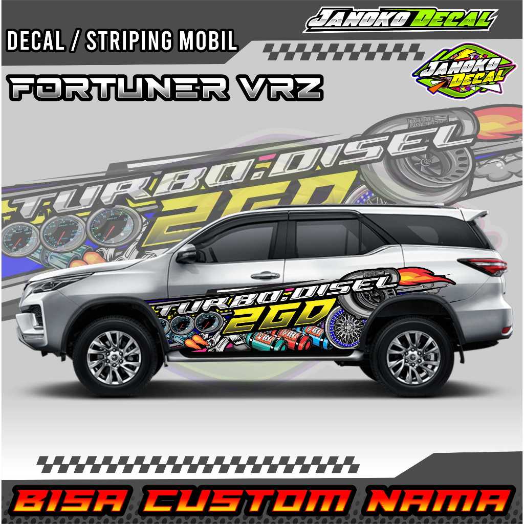STRIPING DECAL VARIASI TOYOTA FORTUNER VRZ CUSTOM NAMA / STRIPING VARIASI MOBIL FORTUNER VRZ DESAIN 