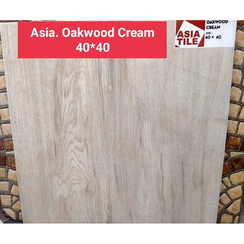 Keramik Lantai 40x40 Motif Kayu Glossy Oakwood Cream - Asia Tile