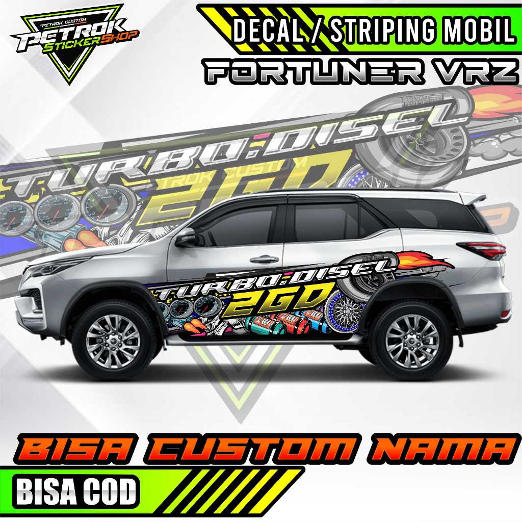 STRIPING DECAL VARIASI TOYOTA FORTUNER VRZ CUSTOM NAMA / STRIPING VARIASI MOBIL FORTUNER VRZ DESAIN 