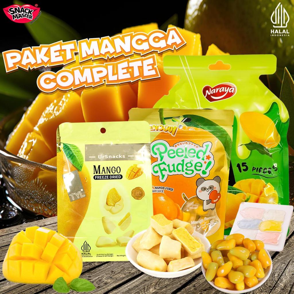

(PAKET MANGGA COMPLETE) Halal Mango Snacks Bundle Isi 3 Pack (1 Pack Lianggui Mangga Jelly Candy, 1 Pack Ursnacks Mangga Dried Fruit, 1 Pack Naraya Konnyaku Jelly Mangga) Snacks Viral