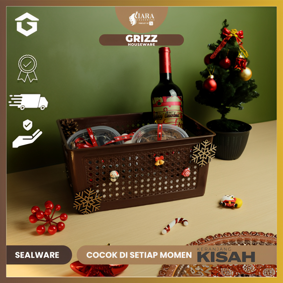 Kiara Keranjang Kisah Motif Rotan Plastik/Keranjang Rotan/Keranjang Serbaguna dengan tutup/semua