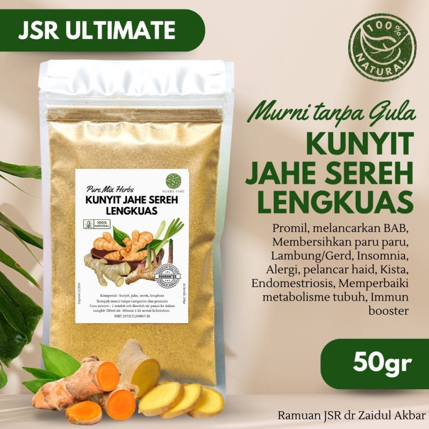 

Kunyit Jahe Sereh Lengkuas Bubuk Murni JSR Ultimate Herbs Time