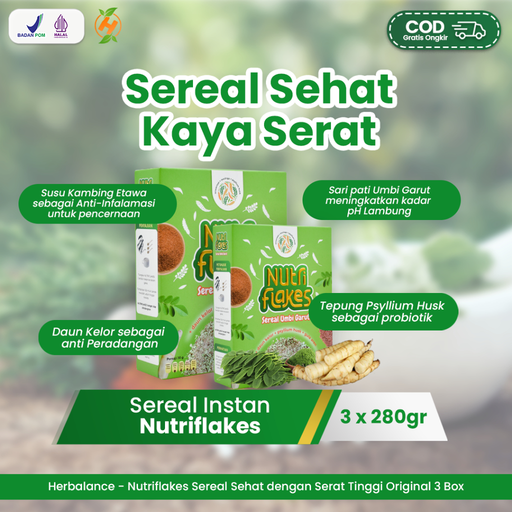 

Paket 3 Nutriflakes : Sereal Sehat Kaya Serat Kesehatan Pencernaan, Diet & Detoks Original