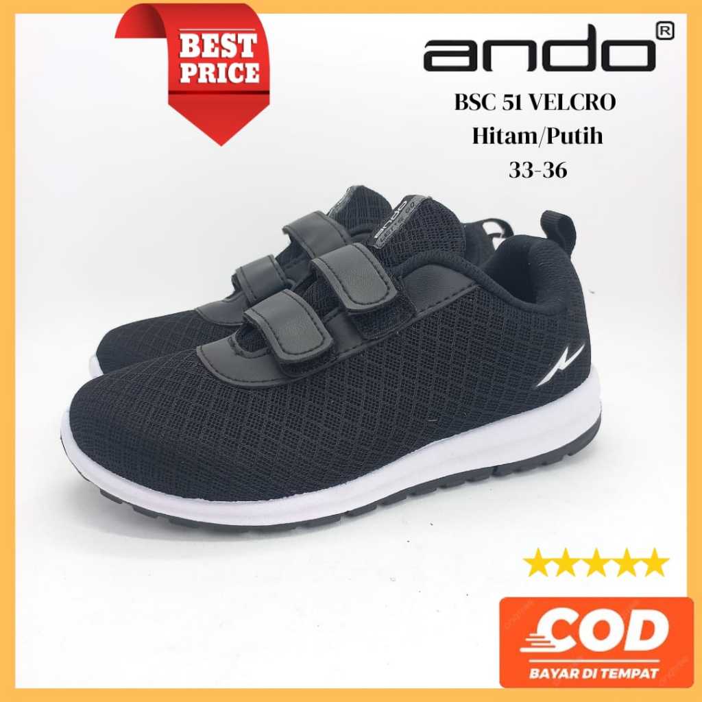 PROMO Sepatu Ando Sepatu Sekolah  Sepatu Ando Anak Hitam Putih Terbaru