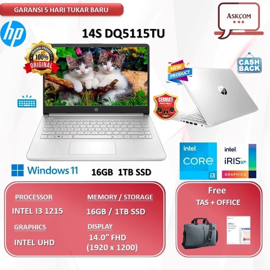 Laptop HP 14s I3 1215 16GB 1TB SSD W11 OHS21 14.0FHD BLIT DQ5115TU
