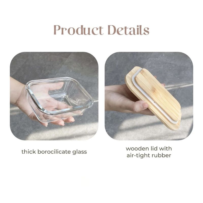 Wadah Makanan Bahan Bororsilicate Tutup Bambu
