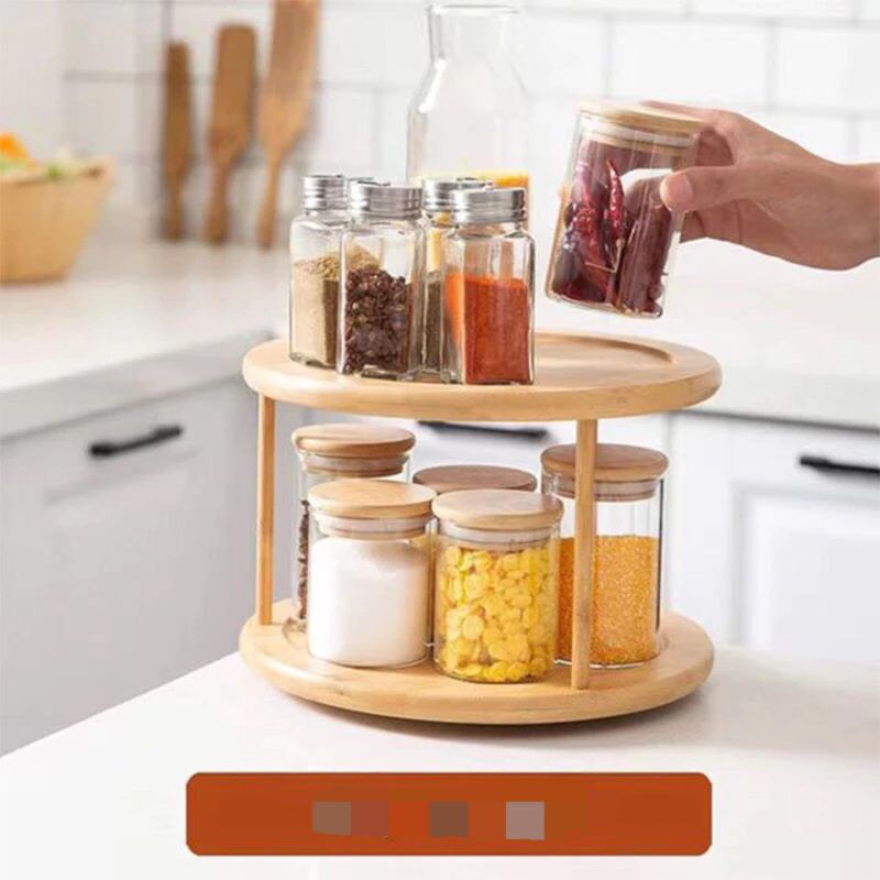 Rak Bumbu Putar Kayu Aesthetic