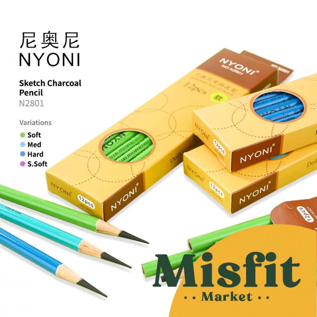 

NYONI N2801 Standard Natural Wood Charcoal Pencil For Drawing (Satuan) Pensil Gambar Kayu Arang