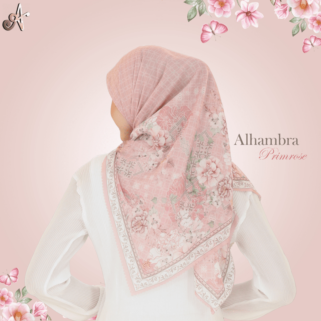 Andalusia Scarf Alhambra Series Hijab Square Print Motif Atau Jilbab Segiempat Voal Ultrafine Premiu