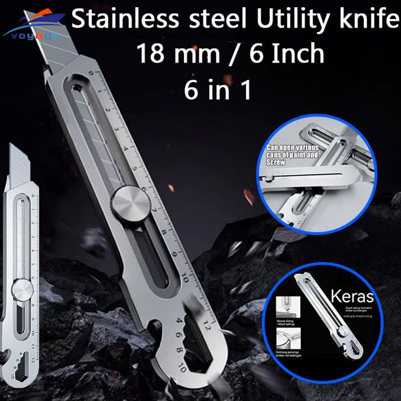 

【10 Blades】6 IN1 Cutter Pisau 18mm multifungsi Cutter Besi Stainless Besar 10pc Pisau Set Cutter Pisau Pemotong Kertas