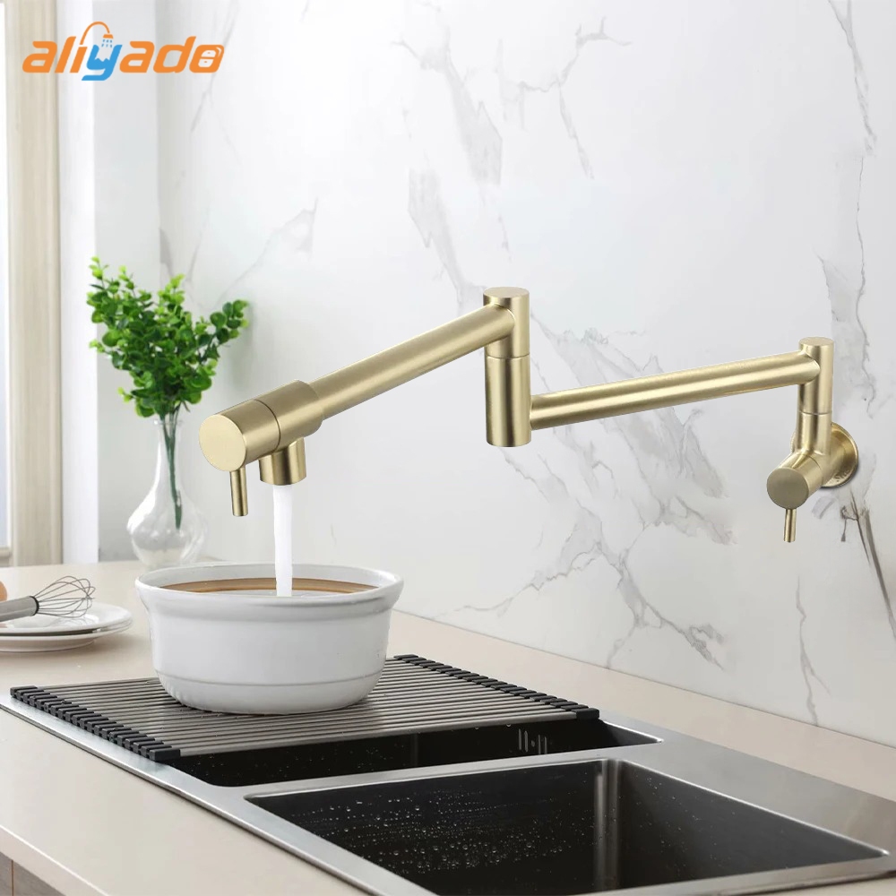 Keran Wastafel Dinding Brushed Brass Kran Wastafel Cuci Piring kran air wastafel Kran Dinding Foldab