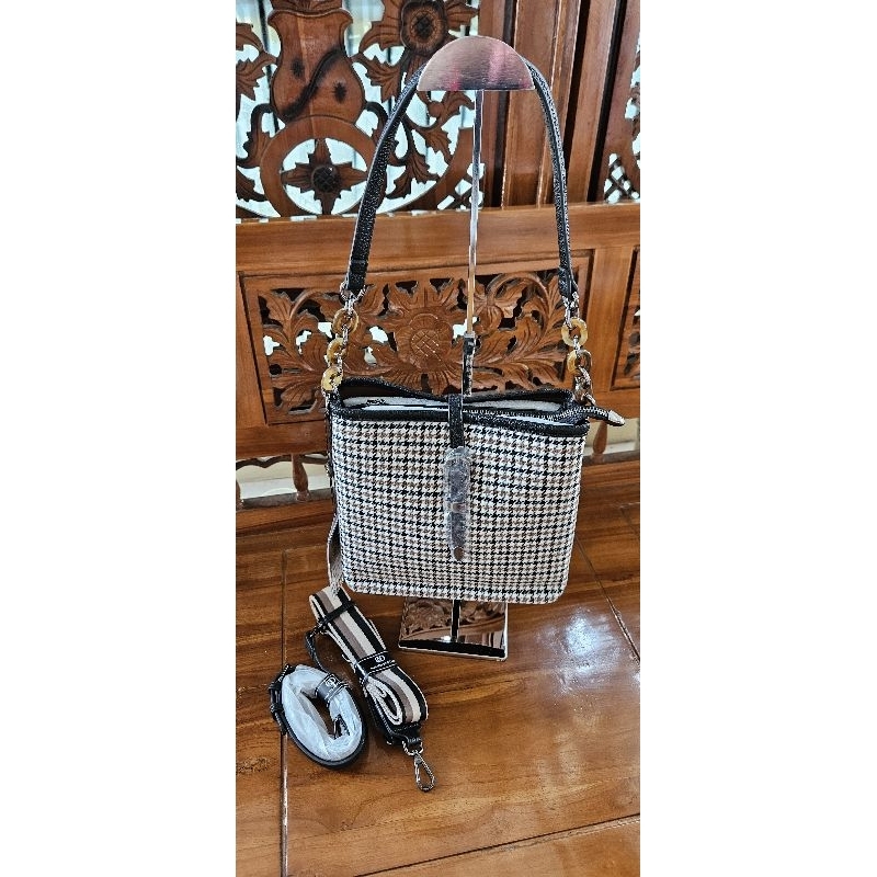 Tas Wanita #Tas Buket Hitam Tartan [5887]